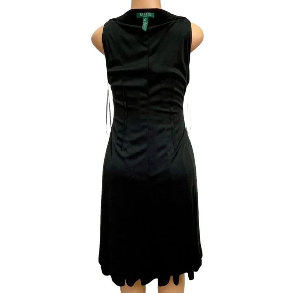 Lauren Ralph Lauren Black Beaded V Neck Pleated A Line Sleeveless Lined Dress 8 - Picture 11 of 14